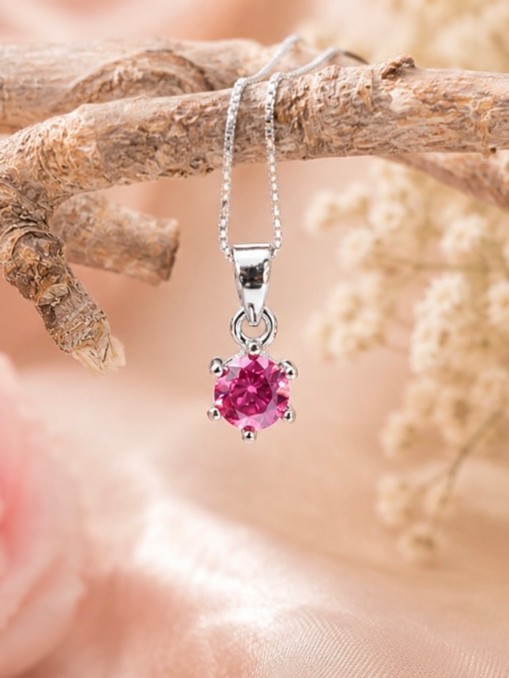 New Bright Pink Moissanite Pendant: Sterling Silver, VVS, Handmade